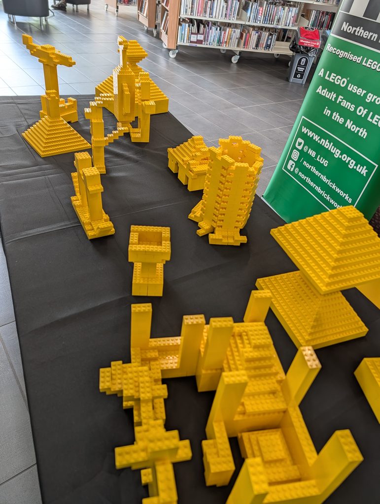 Various visitor builds using 2x4 bricks,. Including religious symbols, pyramids, hearts and plenty of geometric shapes. 